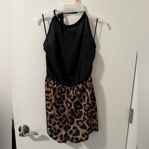 Black & Cheetah Halter Top Romper